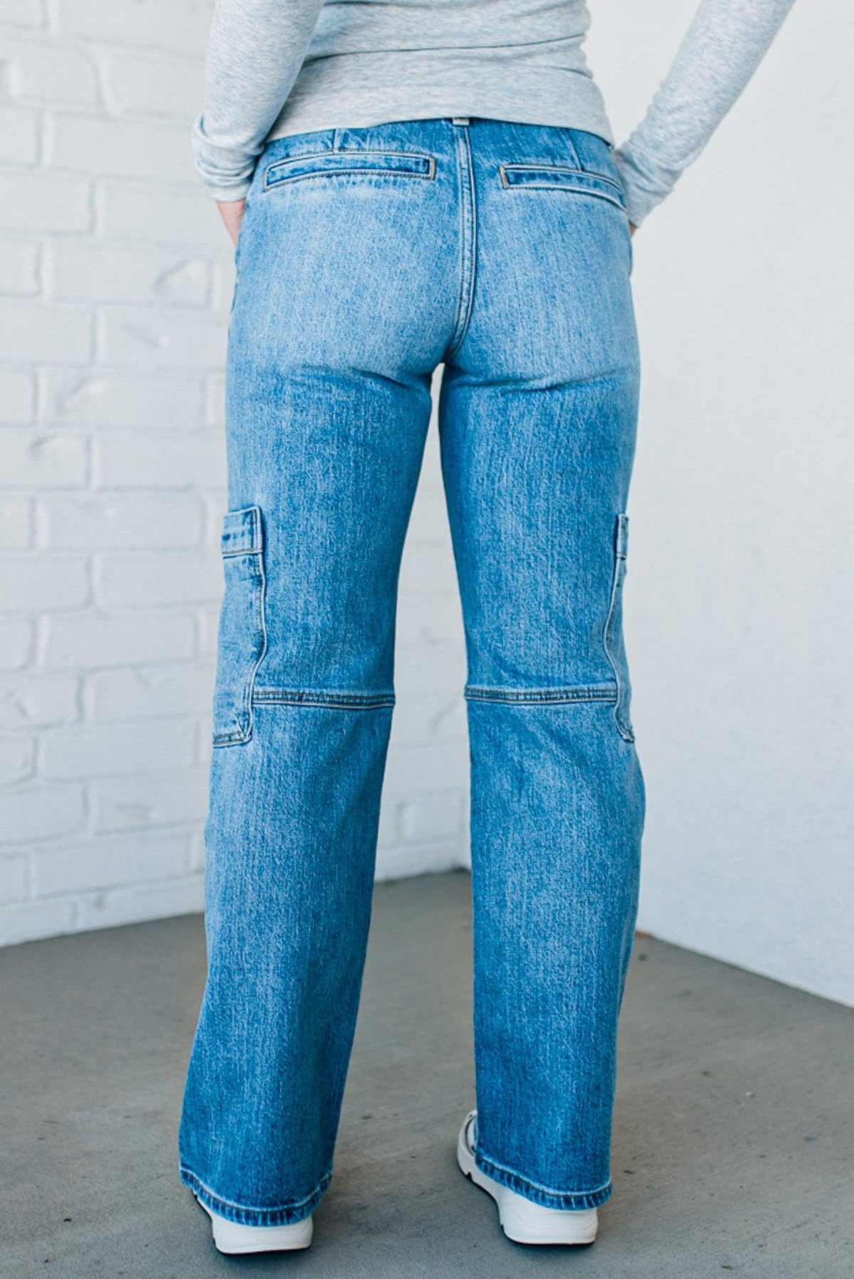 Heather Mid Rise Cargo Jeans - KANCAN
