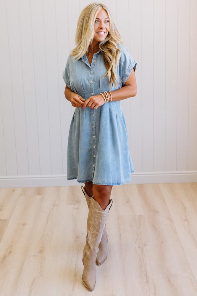 Heather Pleated Waist Mini Dress