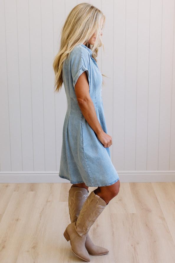 Heather Pleated Waist Mini Dress