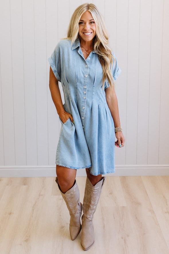 Heather Pleated Waist Mini Dress