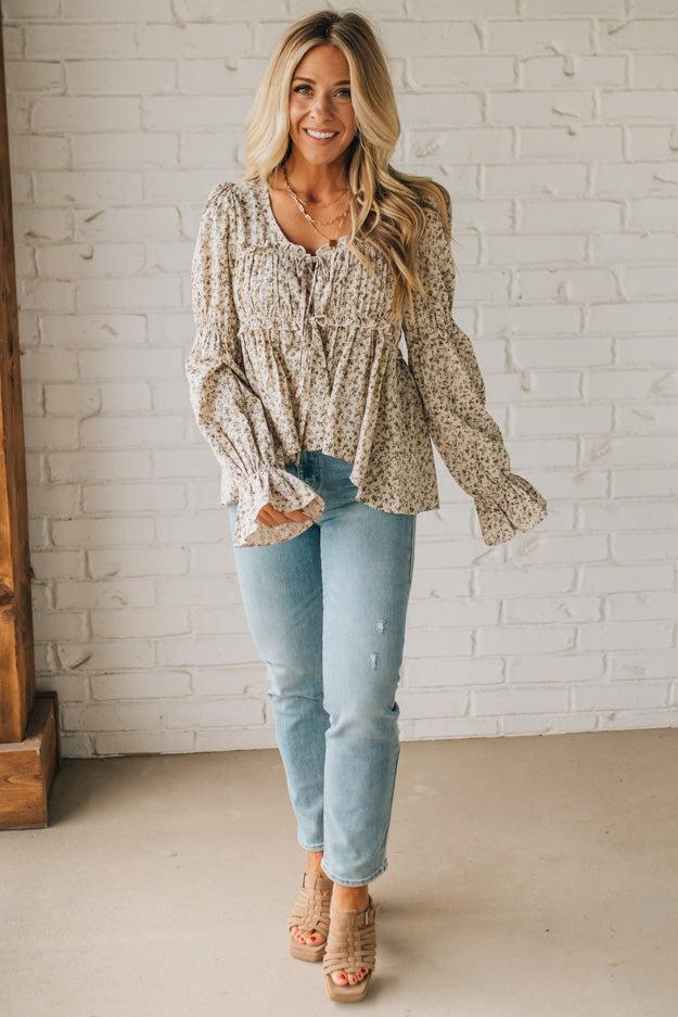 High Low Floral Tie Front Peplum