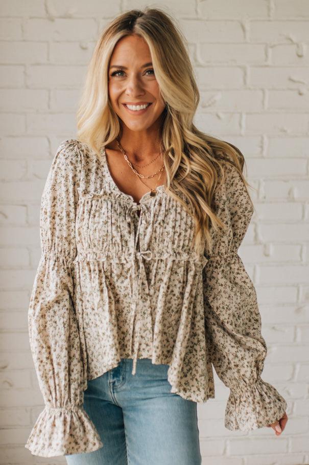 High Low Floral Tie Front Peplum