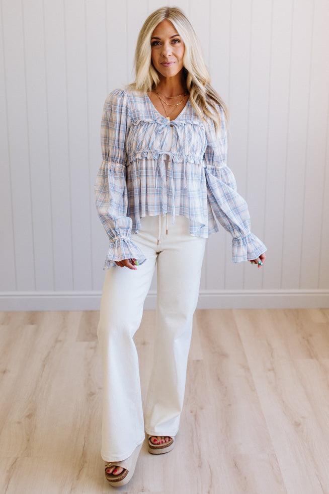 High Low Plaid Tie Front Peplum