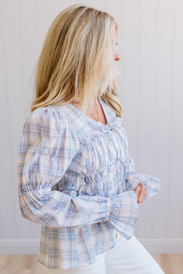 High Low Plaid Tie Front Peplum