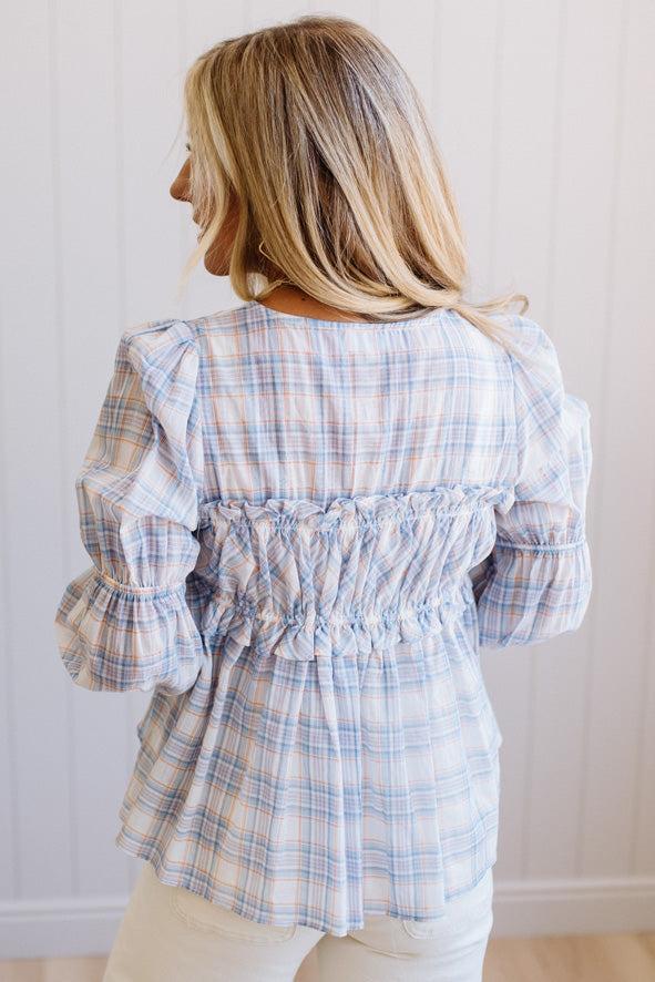 High Low Plaid Tie Front Peplum