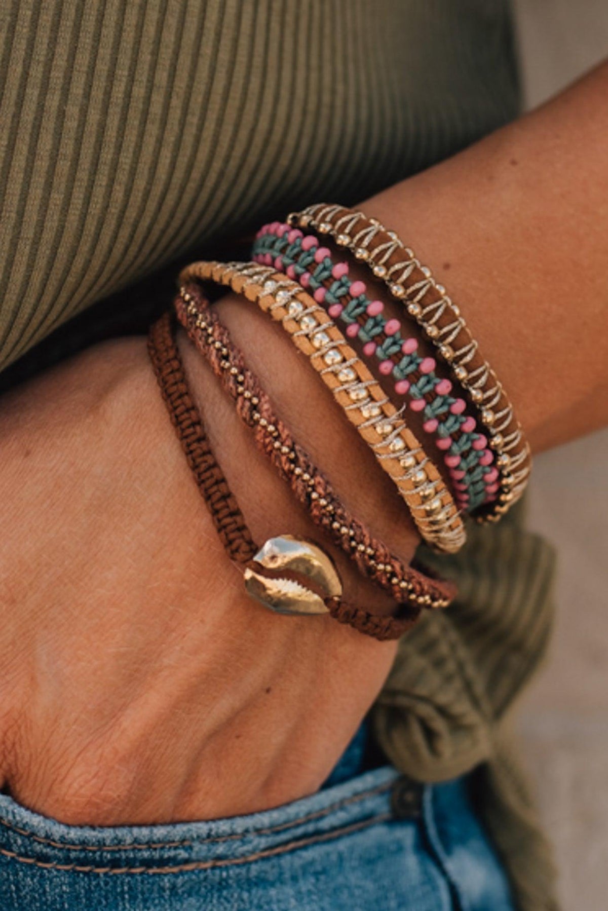 Individual Bead + Leather Layered Bracelets