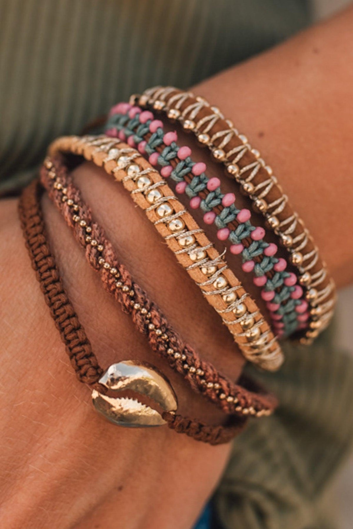 Individual Bead + Leather Layered Bracelets