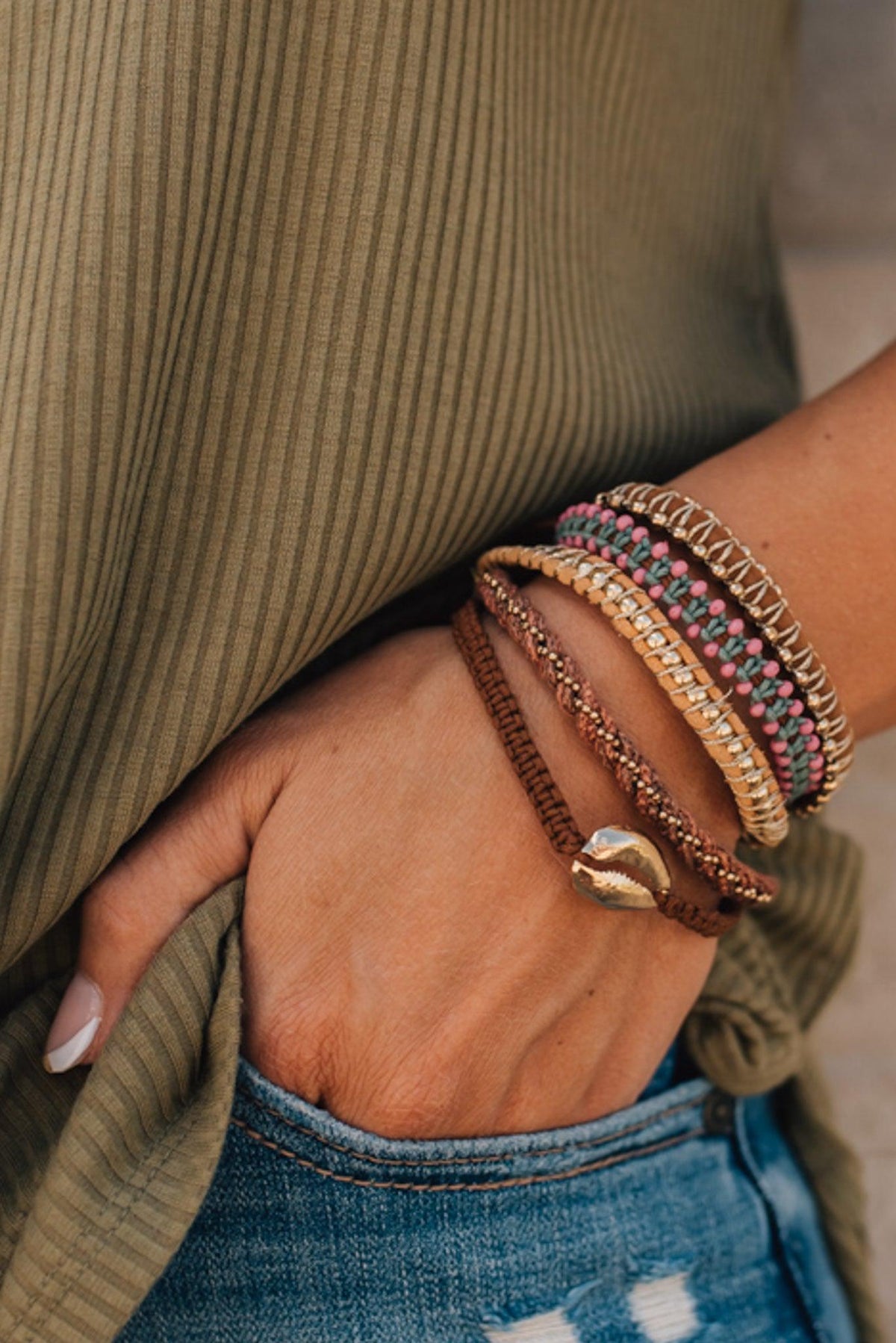 Individual Bead + Leather Layered Bracelets
