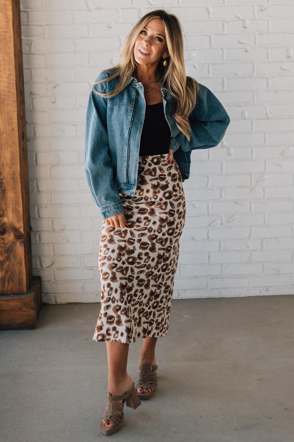 Jenny Leopard Satin Midi Skirt