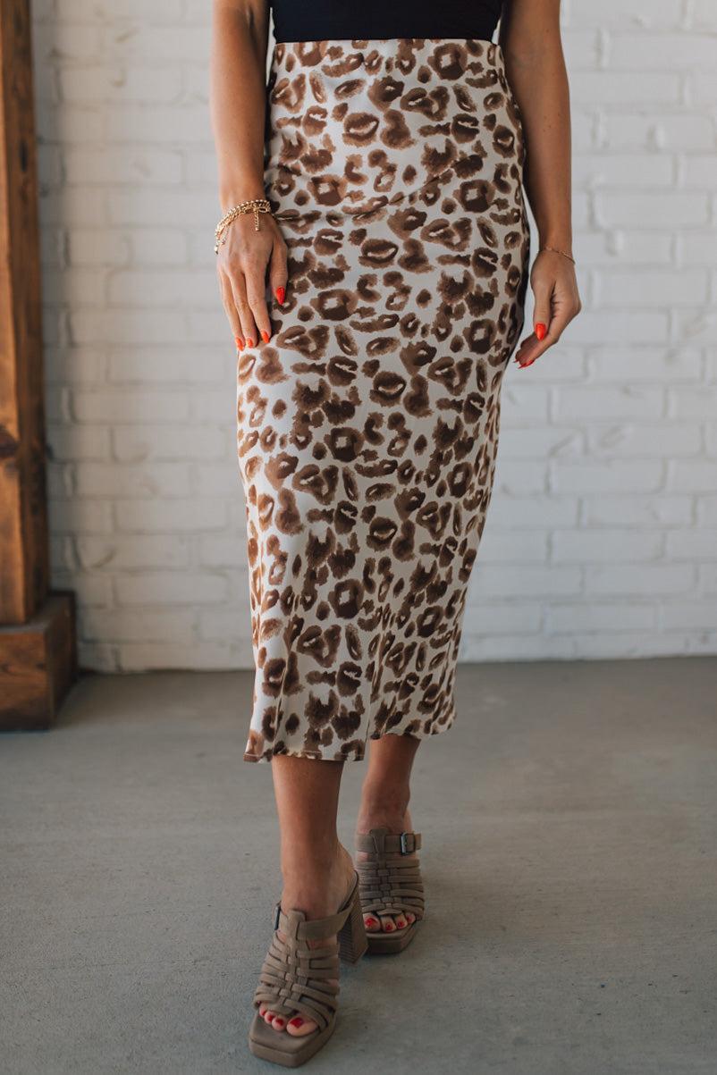 Jenny Leopard Satin Midi Skirt