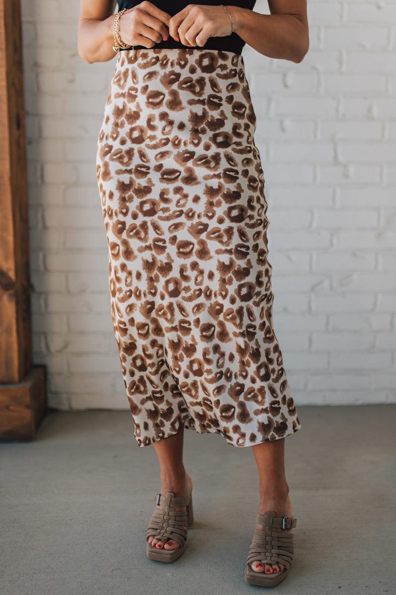 Jenny Leopard Satin Midi Skirt