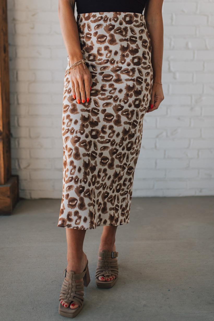 Jenny Leopard Satin Midi Skirt