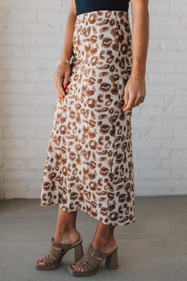 Jenny Leopard Satin Midi Skirt