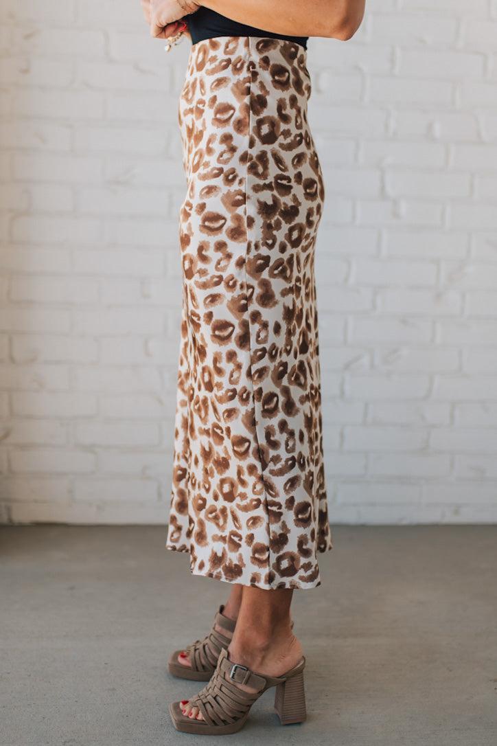 Jenny Leopard Satin Midi Skirt