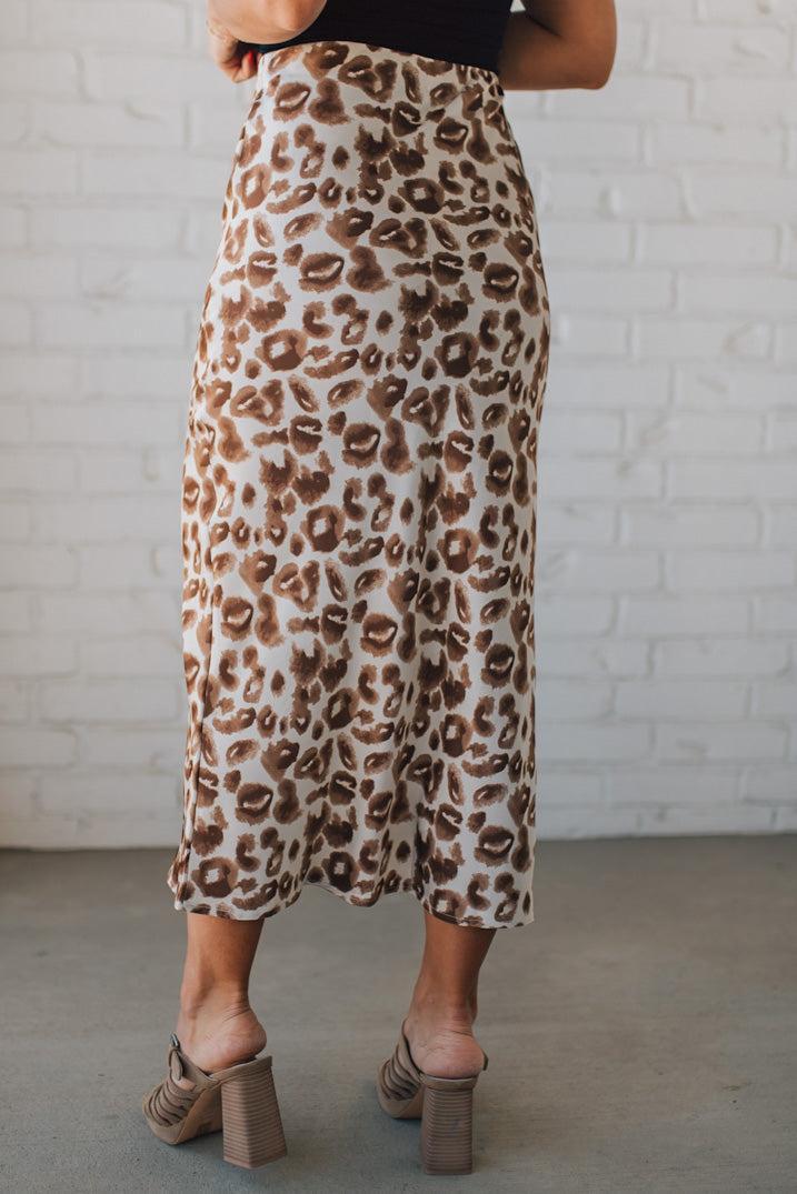 Jenny Leopard Satin Midi Skirt