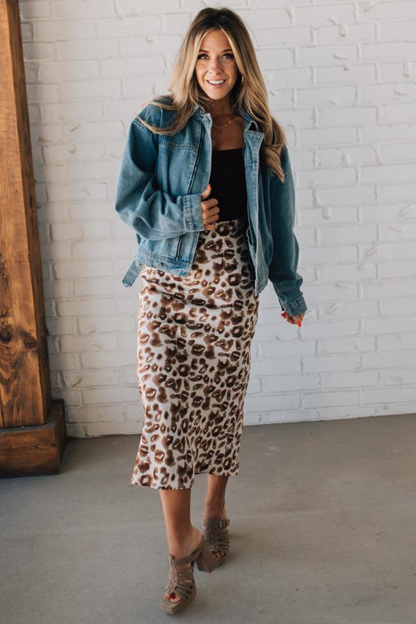 Jenny Leopard Satin Midi Skirt