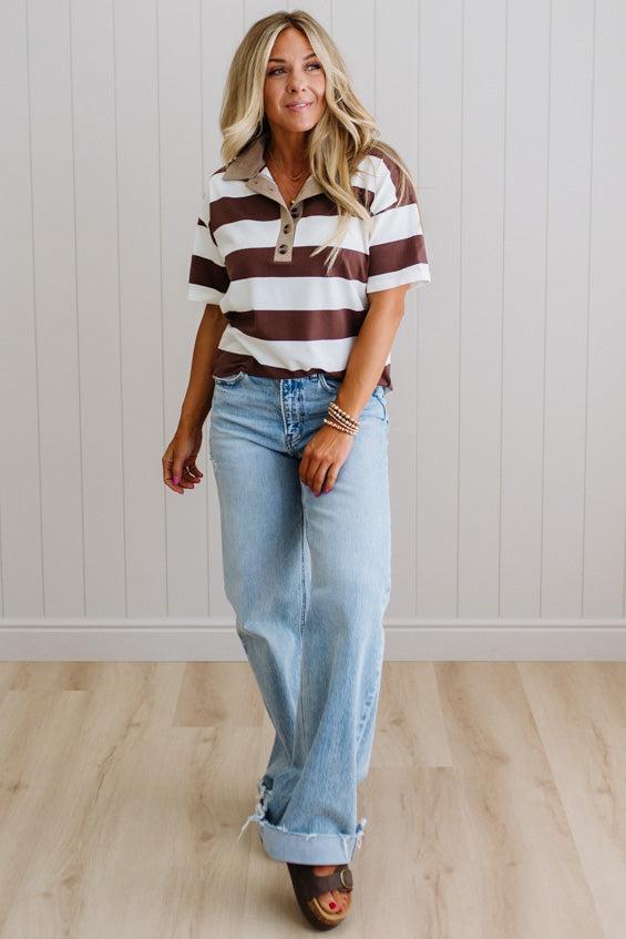 Jess Wide Stripe Polo Top