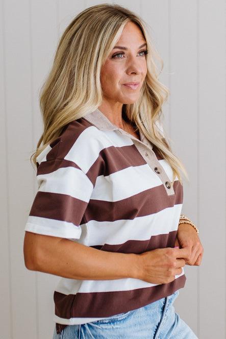 Jess Wide Stripe Polo Top