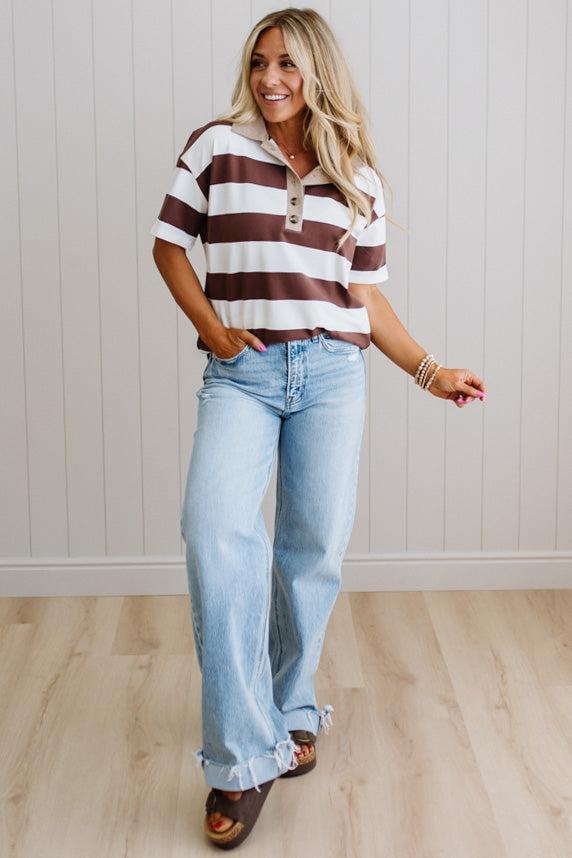 Jess Wide Stripe Polo Top