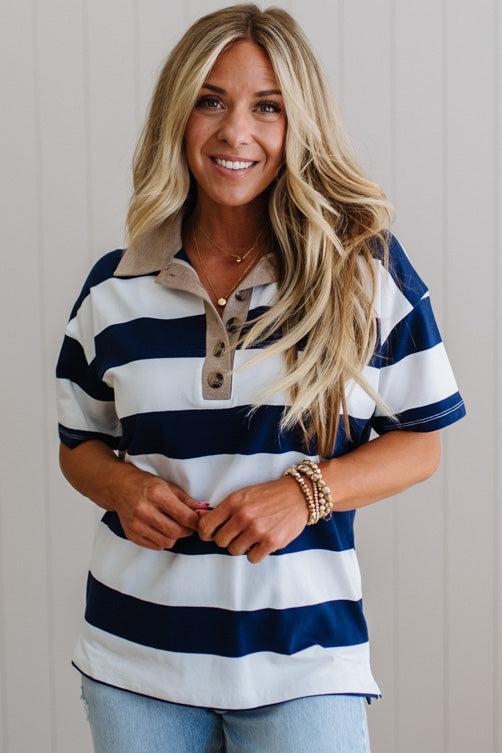 Jess Wide Stripe Polo Top