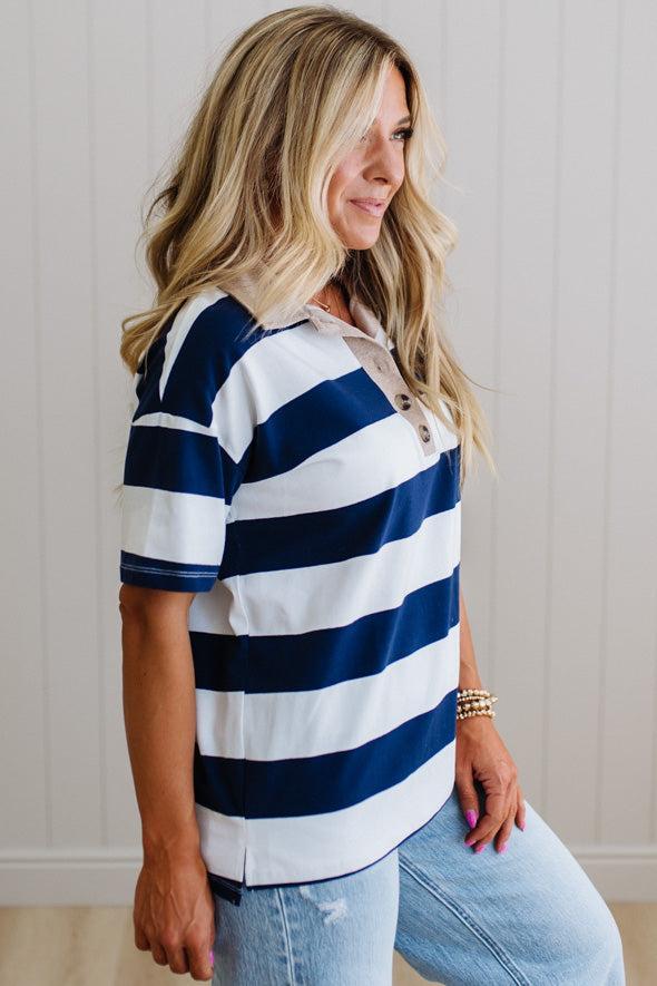 Jess Wide Stripe Polo Top