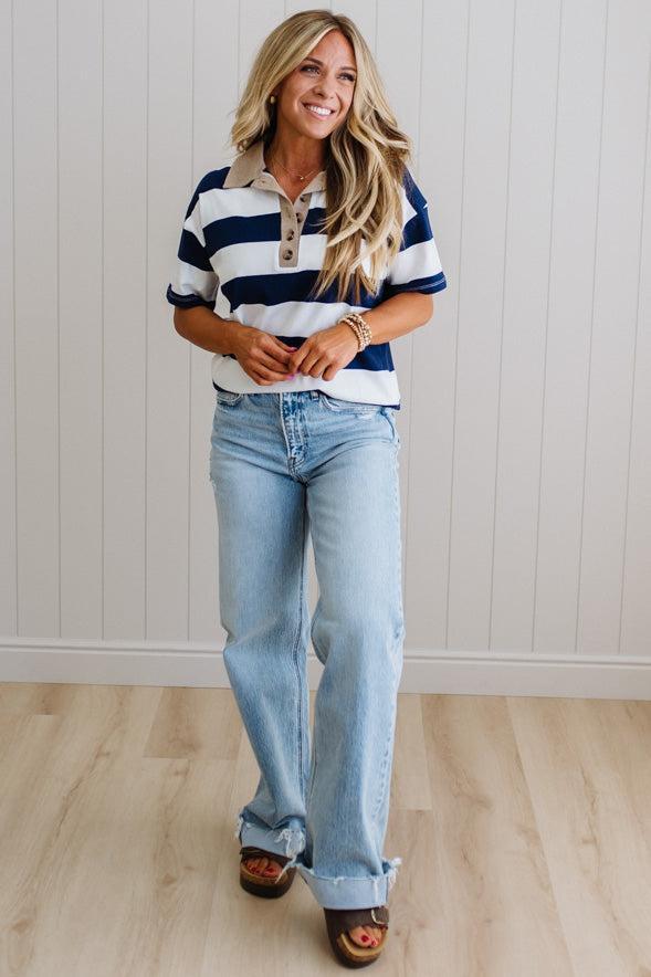 Jess Wide Stripe Polo Top