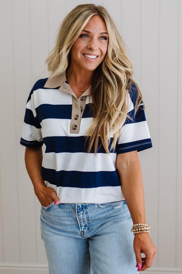 Jess Wide Stripe Polo Top