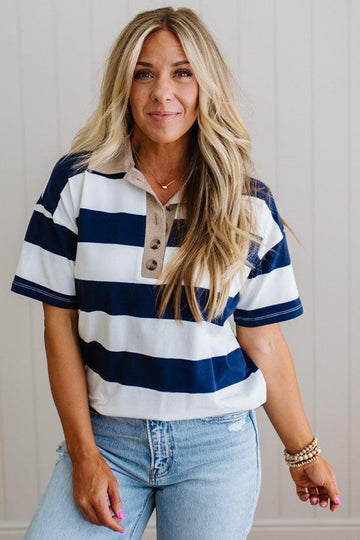 Jess Wide Stripe Polo Top