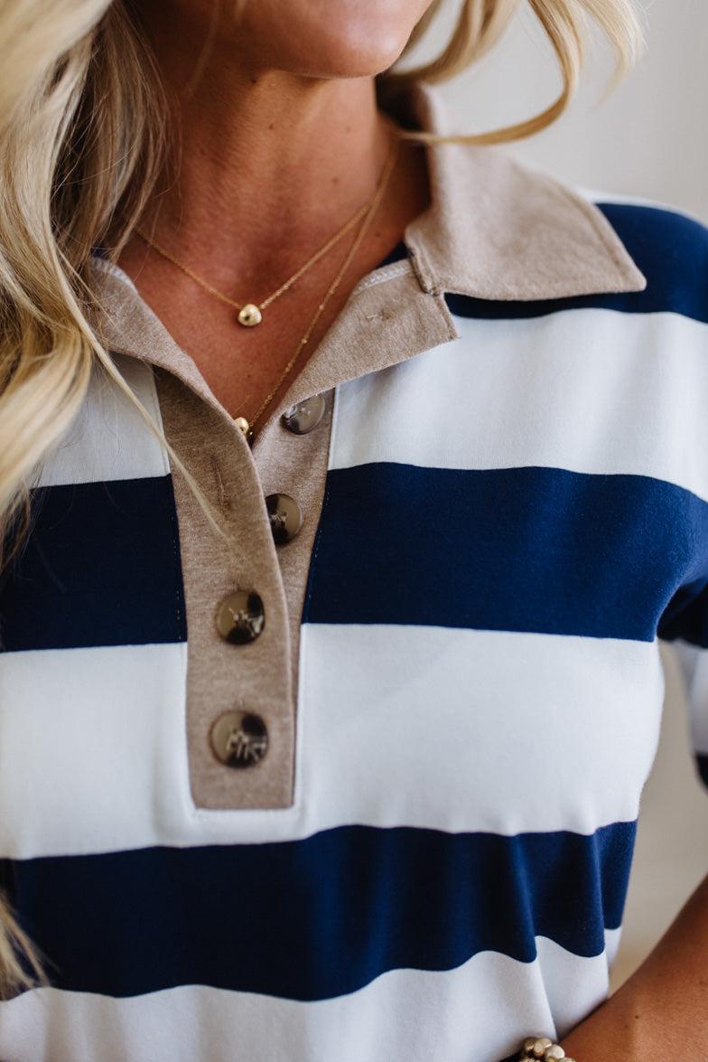 Jess Wide Stripe Polo Top