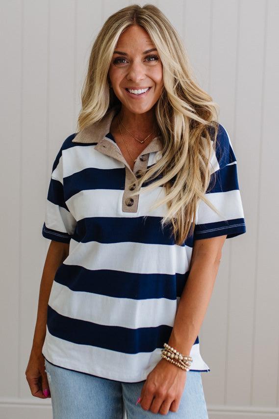Jess Wide Stripe Polo Top