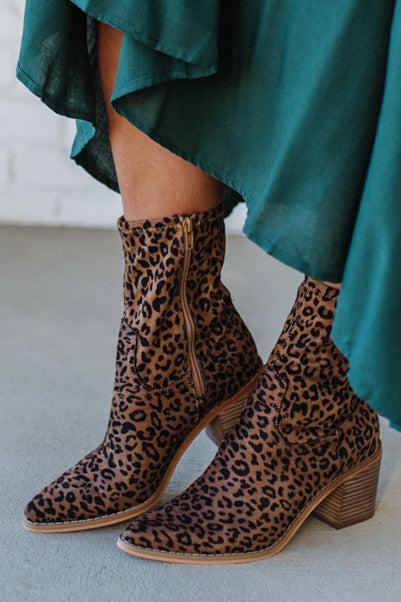 Joanie Leopard Blook Heel Boots