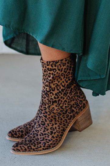 Joanie Leopard Blook Heel Boots