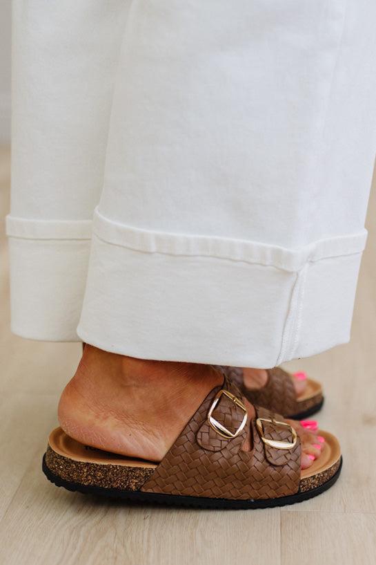 Jordy Herringbone Double Strap Slides | Brown