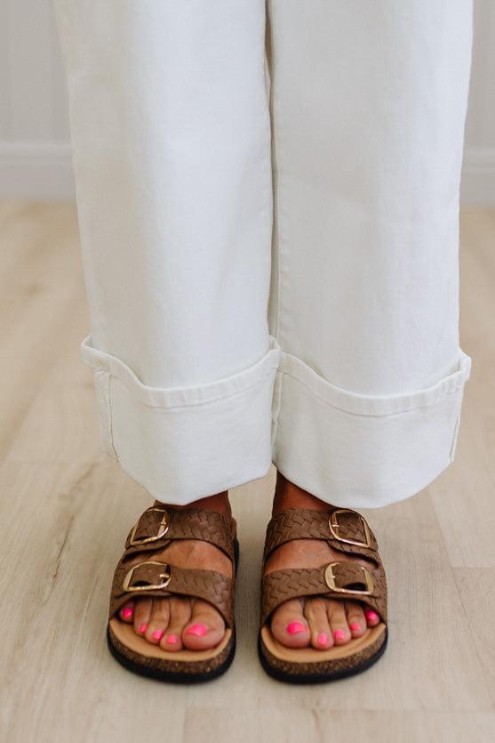 Jordy Herringbone Double Strap Slides | Brown