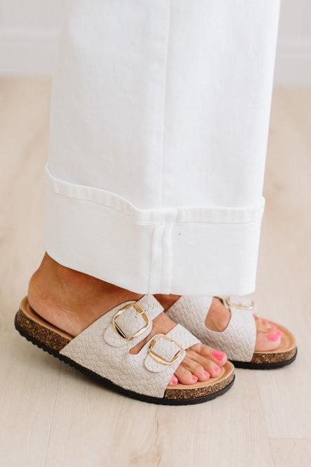 Jordy Herringbone Double Strap Slides | Ivory
