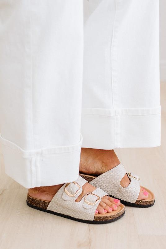 Jordy Herringbone Double Strap Slides | Ivory