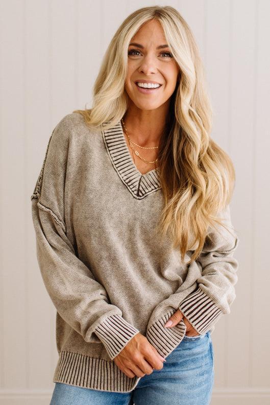 Kaity Acid Wash V-Neck Sweater