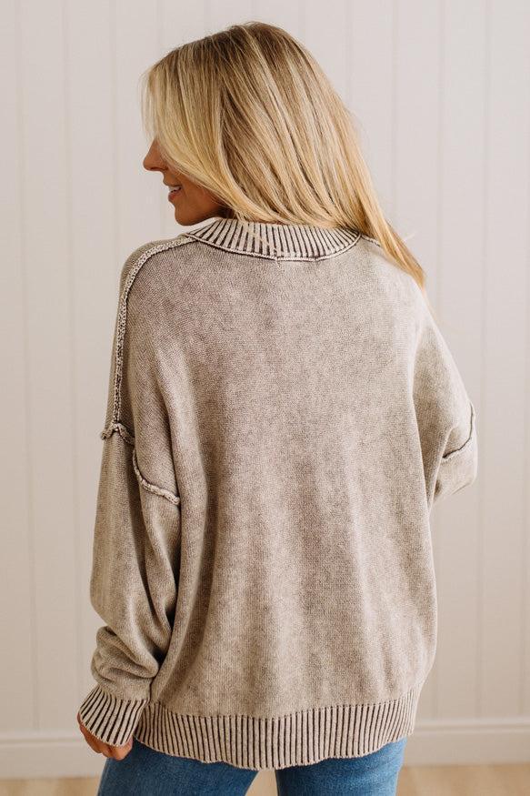 Kaity Acid Wash V-Neck Sweater
