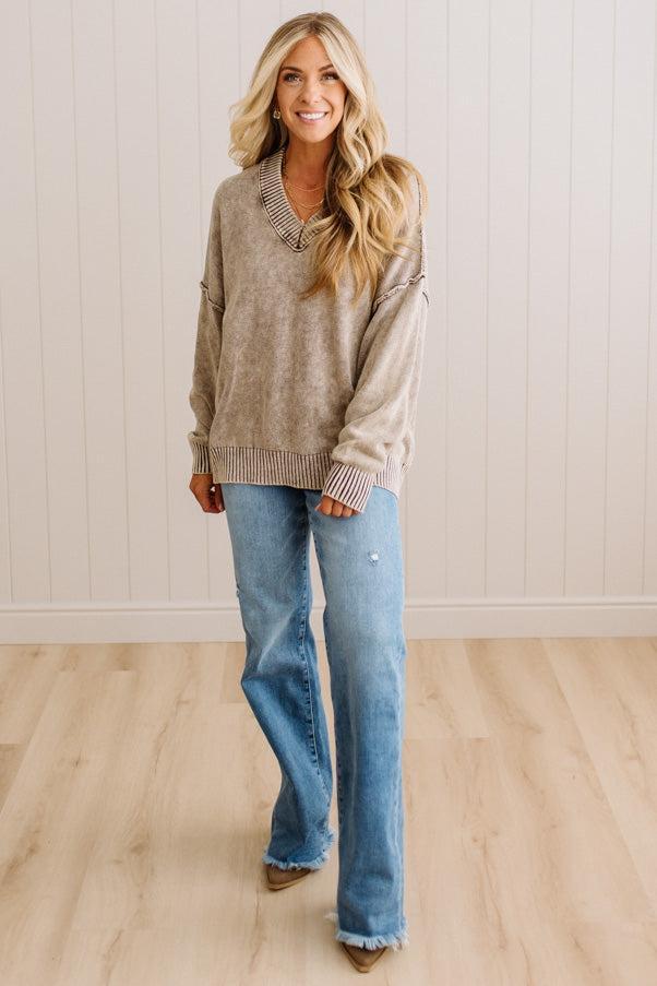 Kaity Acid Wash V-Neck Sweater