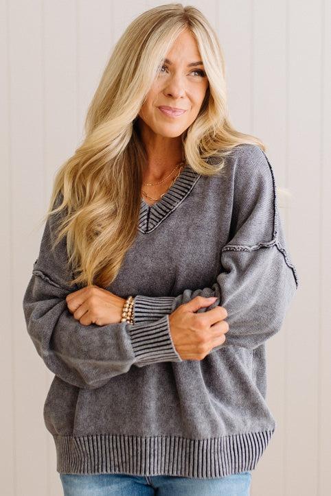 Kaity Acid Wash V-Neck Sweater