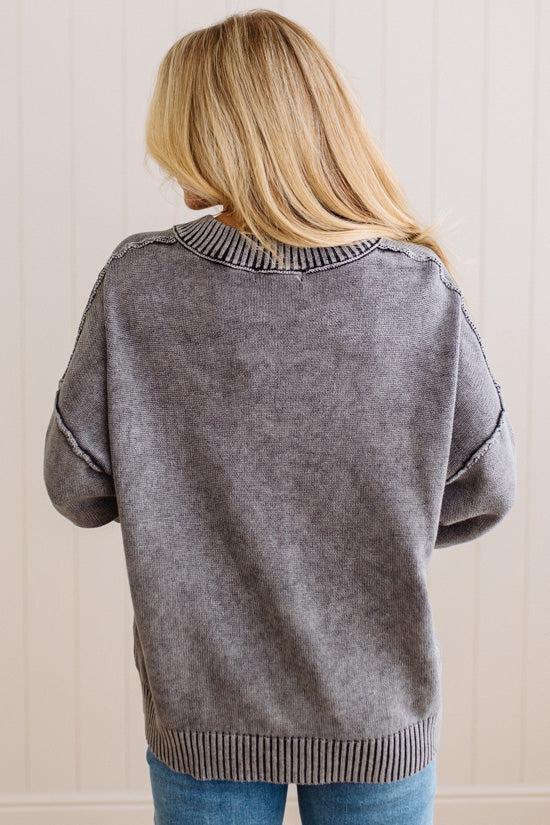 Kaity Acid Wash V-Neck Sweater