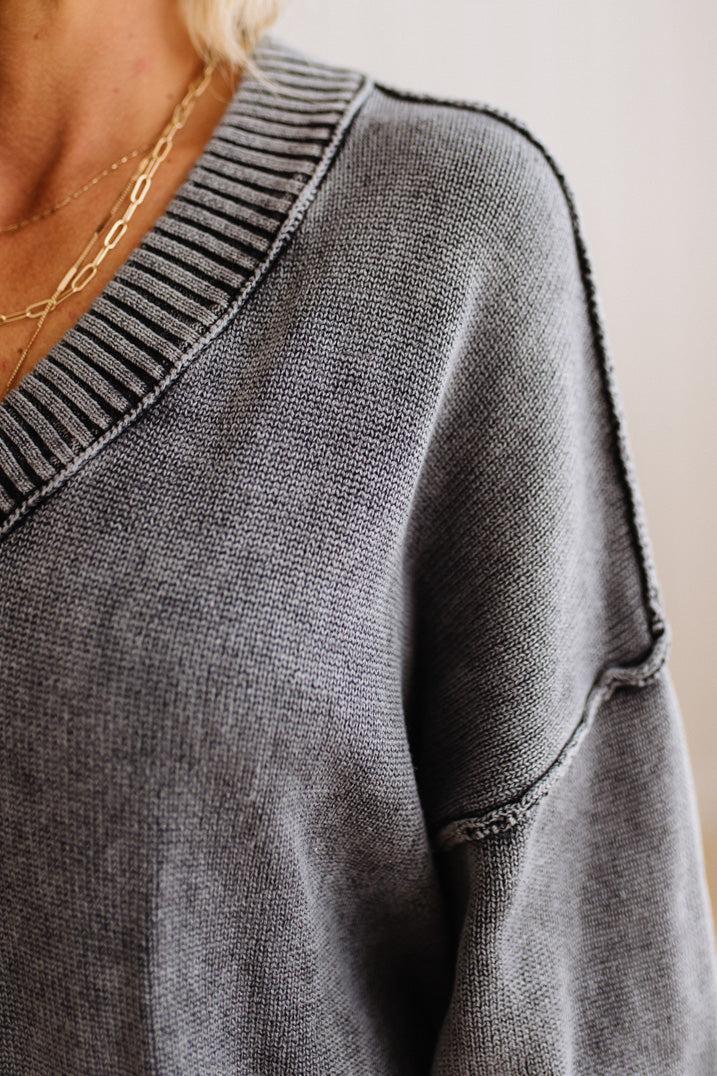 Kaity Acid Wash V-Neck Sweater