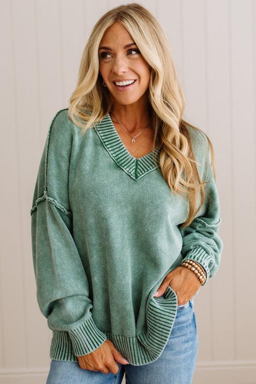 Kaity Acid Wash V-Neck Sweater