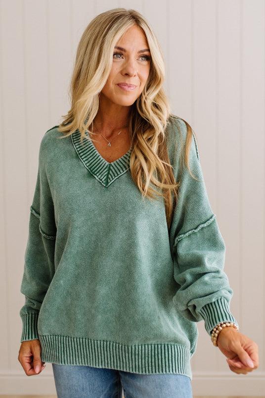 Kaity Acid Wash V-Neck Sweater