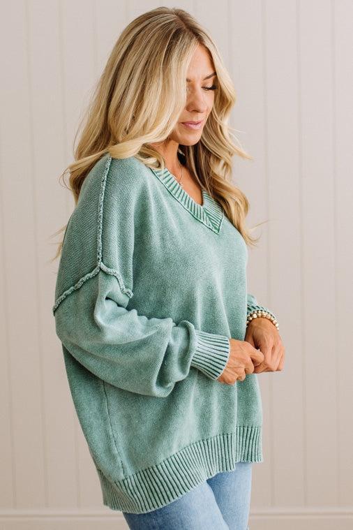 Kaity Acid Wash V-Neck Sweater