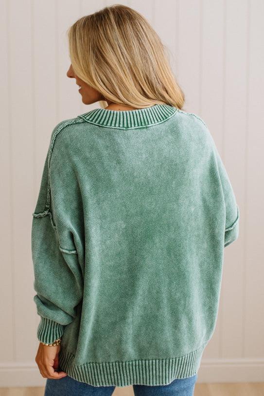 Kaity Acid Wash V-Neck Sweater
