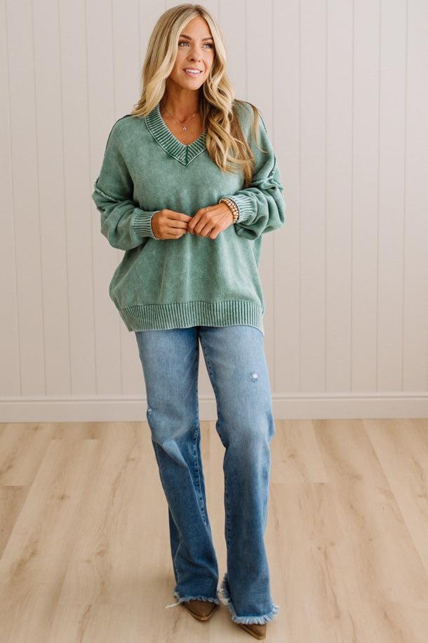Kaity Acid Wash V-Neck Sweater