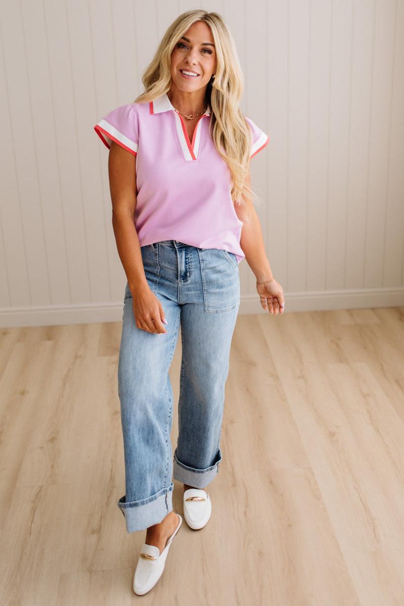 Knit Banded Polo Top