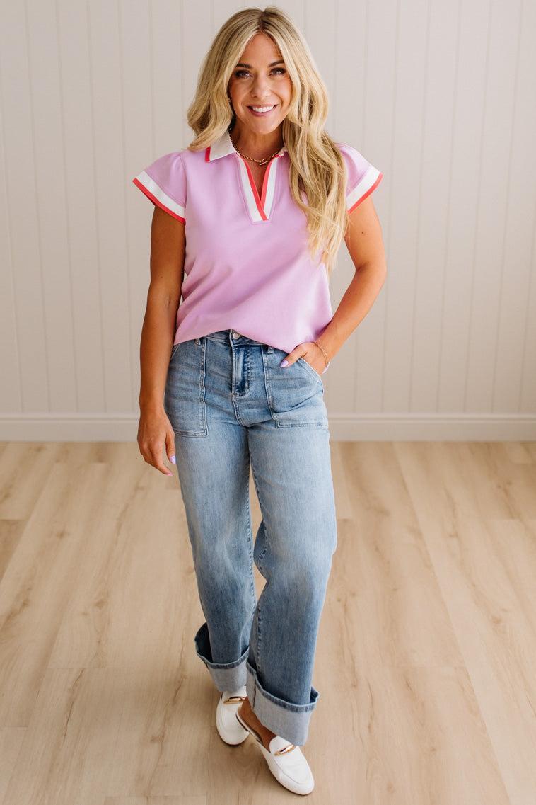 Knit Banded Polo Top
