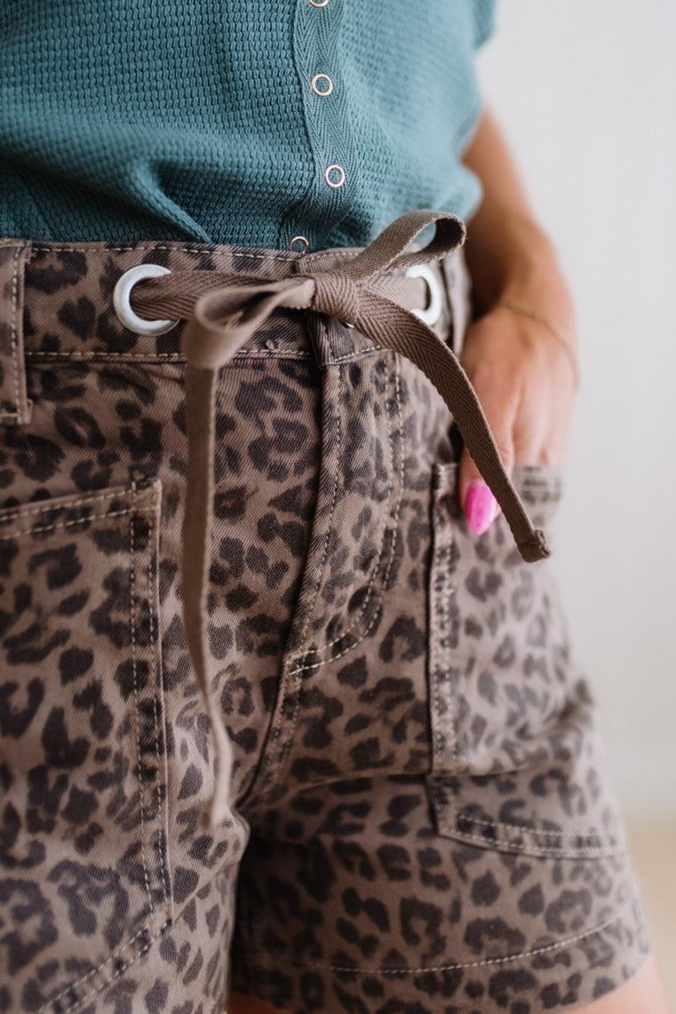 Kristin Leopard Print Grommet Waist Shorts
